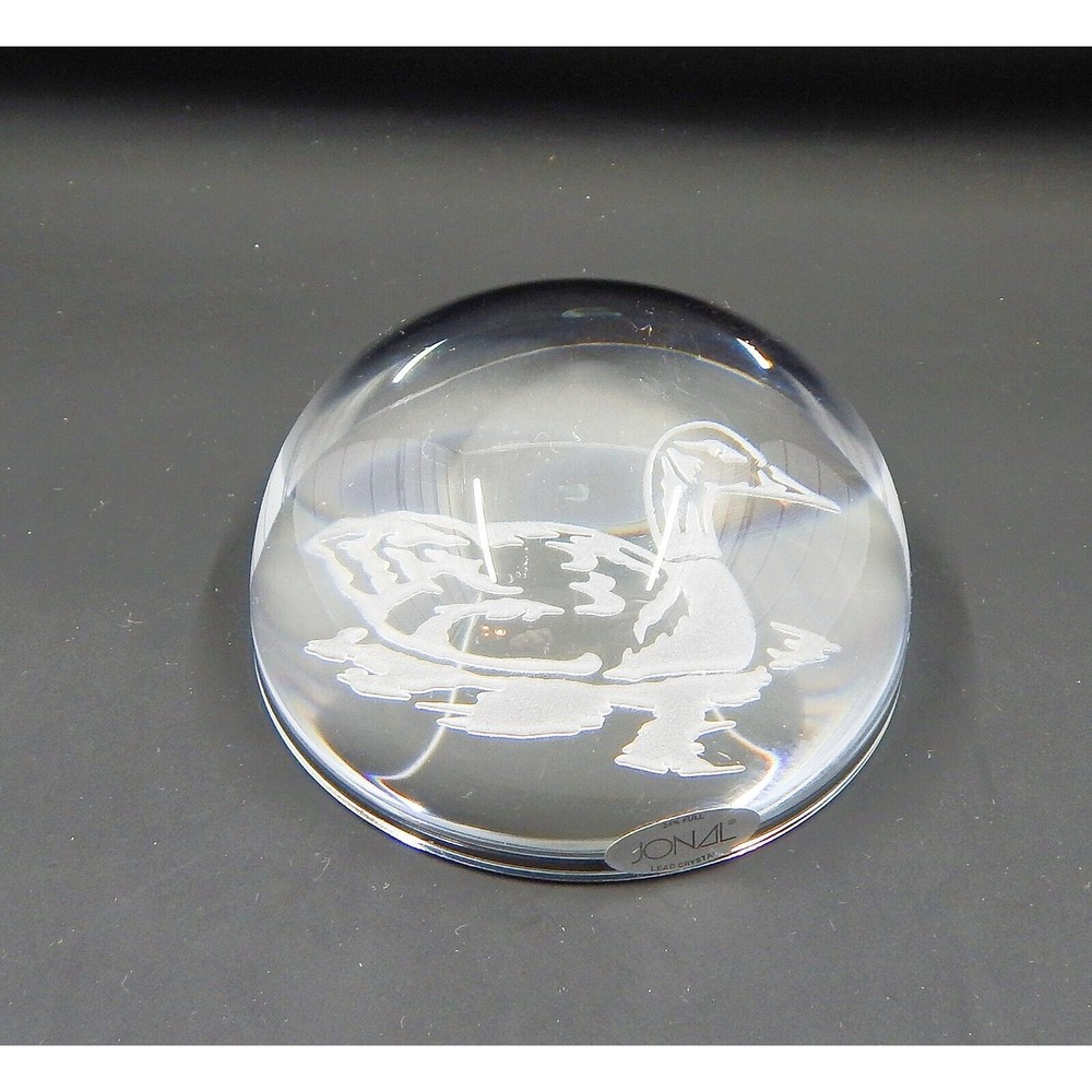 Jonel Full Lead Crystal Etched Duck Dome Magnifying Paperweight 3-1/2 Inches